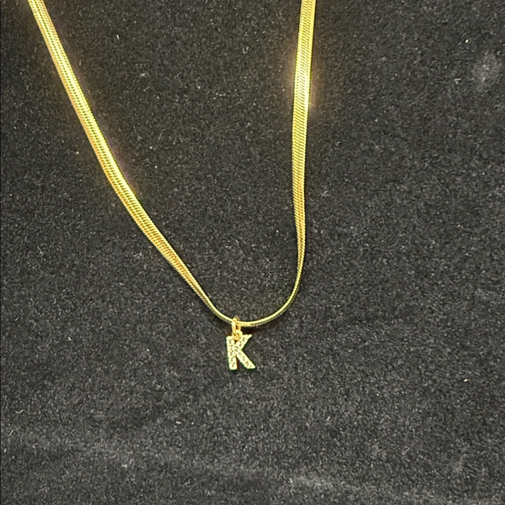 Gold Initial 'K' Necklace Herringbone Chain